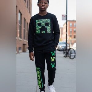 MAD Engine Black Joggers with Bright Green Minecraft Graphics